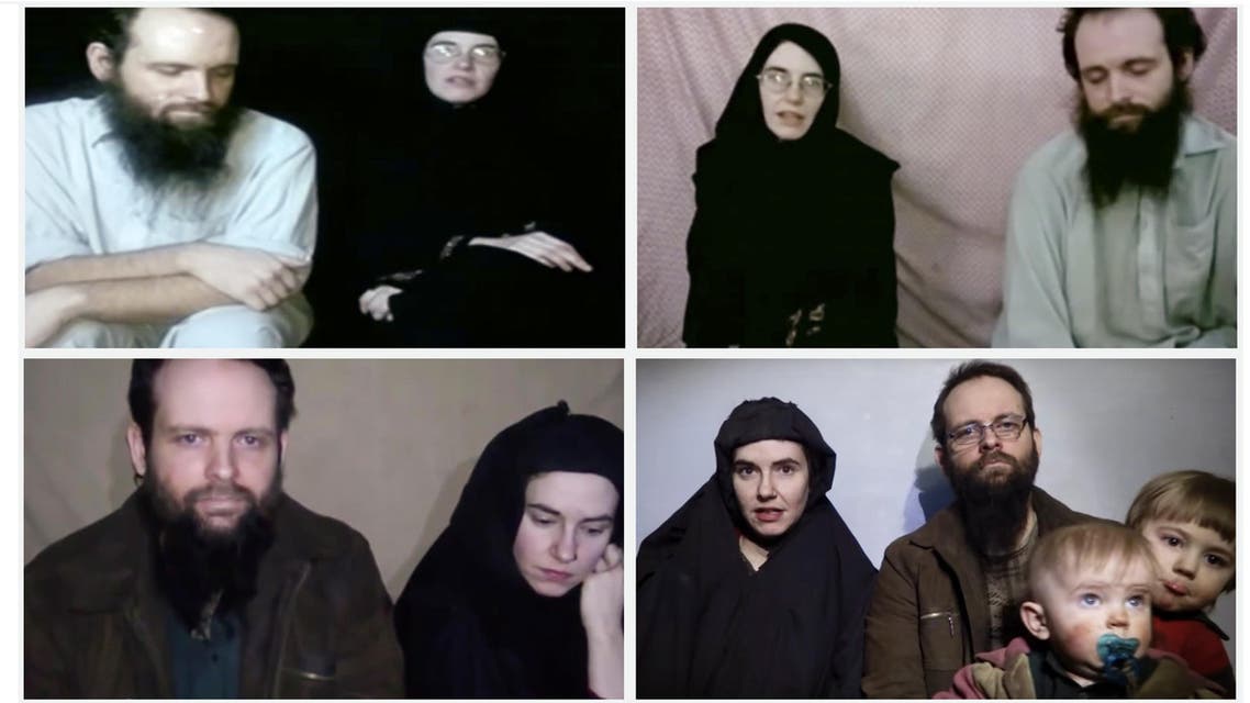 Stills from four videos of Caitlan Coleman and Joshua Boyle released by the Taliban.