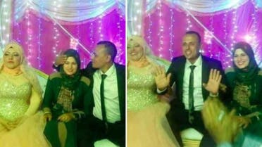 The photos show the woman sitting next to her husband and his new bride during the wedding. (Facebook)