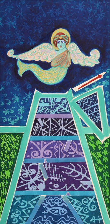Pisces, 1995, Acrylic on canvas, (127 x 66 cm). 
