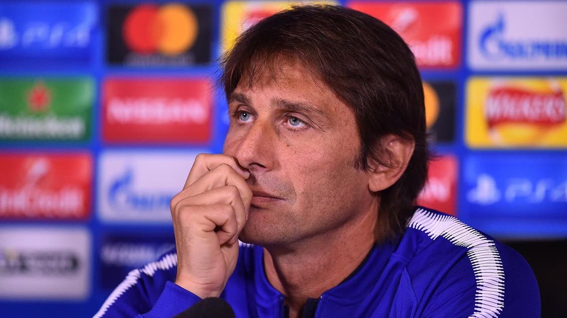 Chelsea's Italian head coach Antonio Conte give a press conference at Chelsea's Cobham training facility in Stoke D'Abernon, southwest of London, on October 17, 2017, on the eve of their UEFA Champions League Group C football match against Roma . (AFP)