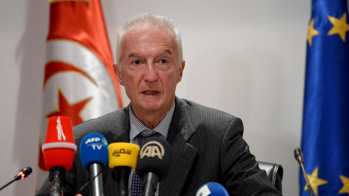 EU counter-terrorism coordinator Gilles de Kerchove speaks at a press conference in the Tunisian capital Tunis on October 17, 2017 after meeting with the Tunisian interior, justice, and defence ministers. (AFP)