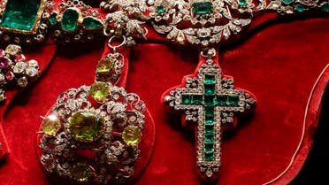 A cross of diamonds and emeralds, donated by French Emperor Napoleon during an exhibition in Rome October 29, 2013. (Reuters)