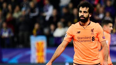 Liverpool's Egyptian forward Mohamed Salah reacts during the UEFA Champions League group E football match between NK Maribor and Liverpool at the Ljudski vrt Stadium, in Maribor, on October 17, 2017. (AFP)