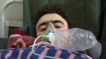 A Syrian man receives treatment at a small hospital in the town of Maaret al-Noman following a suspected toxic gas attack in Khan Sheikhun, a nearby rebel-held town in Syria’s northwestern Idlib province, on April 4, 2017. Warplanes carried out a suspected toxic gas attack that killed at least 35 people including several children, a monitoring group said. The Syrian Observatory for Human Rights said those killed in the town of Khan Sheikhun, in Idlib province, had died from the effects of the gas, adding that dozens more suffered respiratory problems and other symptoms. (AFP)