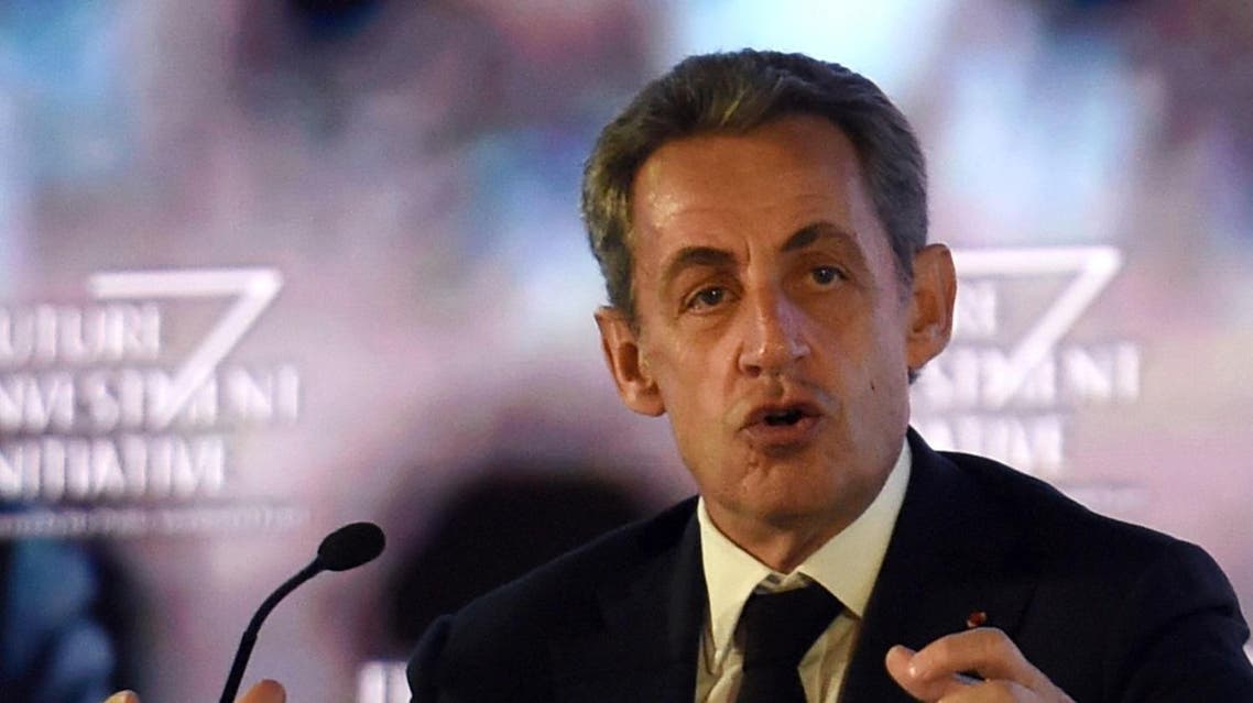 Former French president Nicolas Sarkozy delivers a speech during the Future Investment Initiative (FII) conference held in the Saudi capital Riyadh on October 26, 2017. Unveiling blueprints for a futuristic landscape with robots and driverless cars, Saudi Arabia's young crown prince outlined his most emphatic vision yet to transform the ultra-conservative kingdom as he sought to charm investors. (AFP)