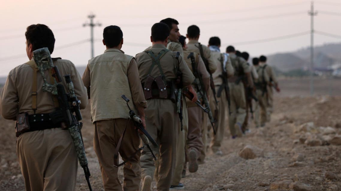 Iranian Kurdish Peshmerga, members of the Iranian Kurdistan Democratic Party (KDP-Iran), take part in routine military exercise in Koya, 100 kms east of Arbil, the capital of the autonomous Kurdish region of northern Iraq, on October 22, 2017. AFP