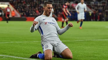 Chelsea's Belgian midfielder Eden Hazard celebrates after scoring the opening goal of the English Premier League football match between Bournemouth and Chelsea at the Vitality Stadium in Bournemouth, southern England on October 28, 2017. (AFP)
