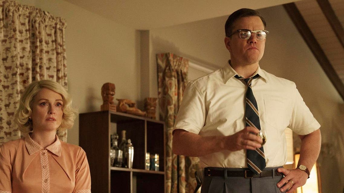 This file image released by Paramount Pictures shows Julianne Moore, left, and Matt Damon in a scene from "Suburbicon." (Hilary Bronwyn Gayle/Paramount Pictures via AP)