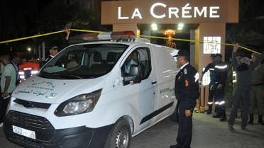 Police work a crime scene after two men opened fire at the cafe “La Crème,” located in the tourist area of Hivernage in Marrakech, Morocco, on November 2, 2017. (AFP)