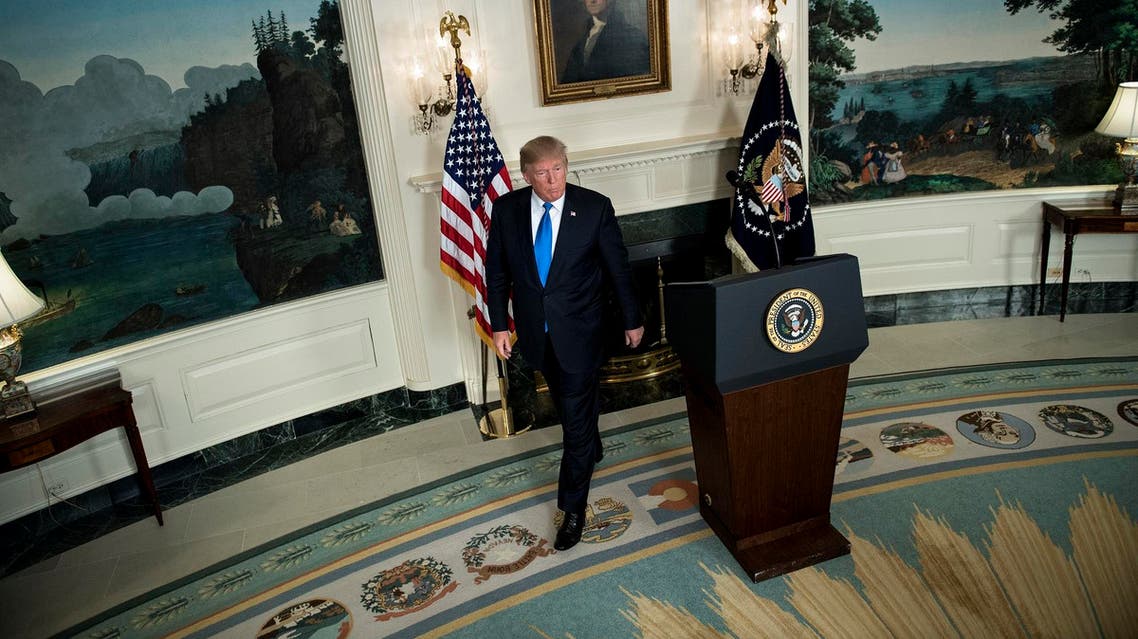 President Trump after speaking about the Iran deal at the White House in Washington, DC, October 13, 2017. (AFP)