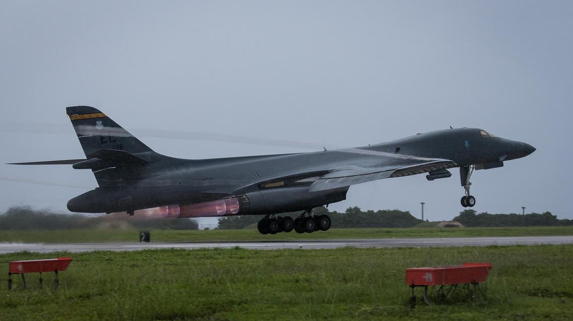 File photo of US Air Force B-1B Lancer bomber assigned to the 37th Expeditionary Bomb Squadron, deployed from Ellsworth Air Force Base, South Dakota, takes off from Andersen Air Force Base, Guam. (AP)