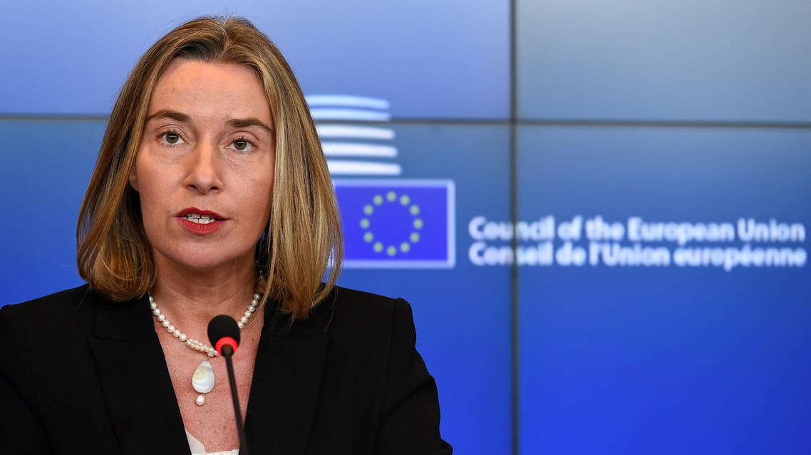 High Representative of the Union for Foreign Affairs and Security Policy Federica Mogherini gives a press conference following a EU Foreign Affairs meeting in Luxembourg on October 16, 2017. JOHN THYS / AFP
