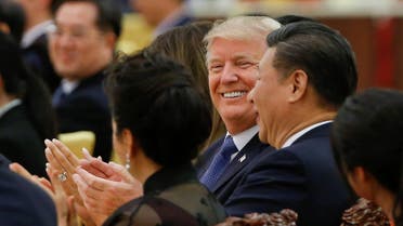US President Donald Trump and China's President Xi Jinping attend a state dinner at the Great Hall of the People in Beijing, China, November 9, 2017. (Reuters)