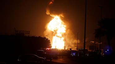 Fire at the Bapco oil pipeline in the village of Buri in Bahrain on Friday. (Reuters)
