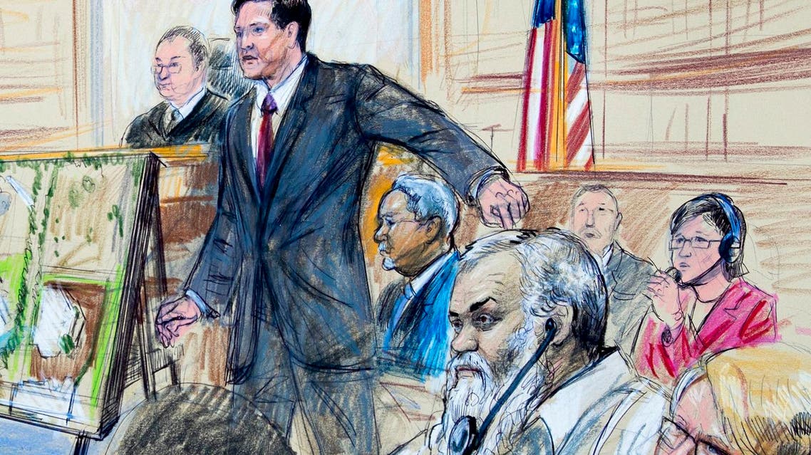 This courtroom sketch depicts Ahmed Abu Khattala listening to a interpreter through earphones at federal court in Washington on Oct. 2, 2017. (AP)