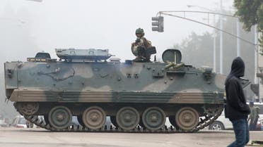 An armored military vehicle on a street in Harare on Wednesday. (Reuters) 