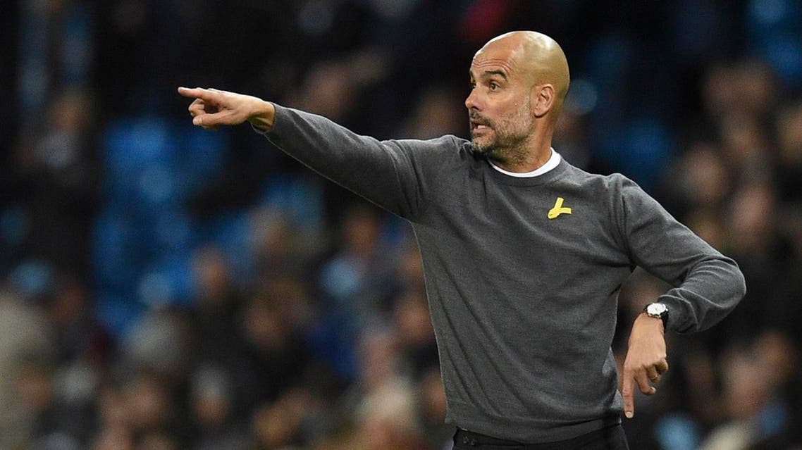 Manchester City's Spanish manager Pep Guardiola reacts on the touchline during the UEFA Champions League Group F football match between Manchester City and Feyenoord at the Etihad Stadium in Manchester, north west England, on November 21, 2017. (AFP)