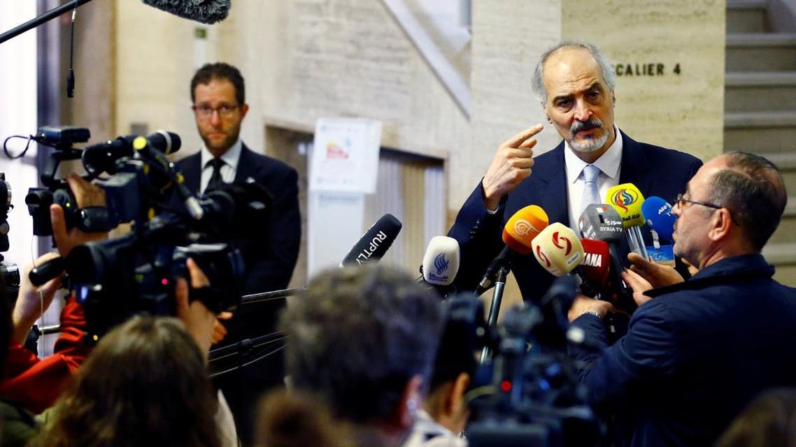 Syrian government negotiator Bashar Ja'afari makes a statement after a meeting during the Intra Syria talks at the United Nations in Geneva, Switzerland May 19, 2017. (Reuters)