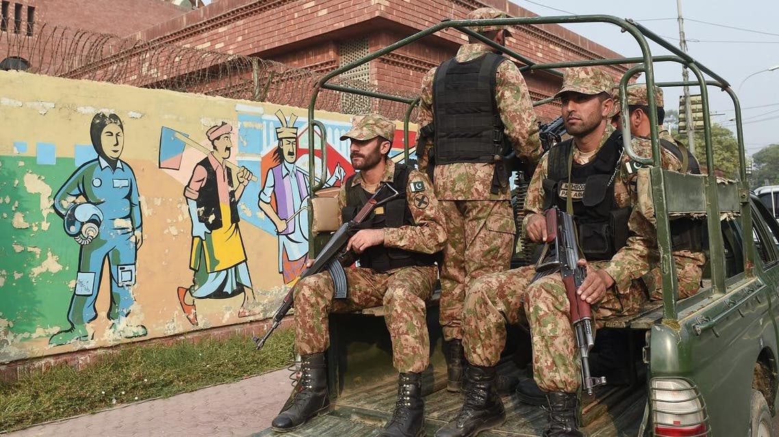 Pakistani army soldiers patrol outside the Gaddafi Cricket Stadium in Lahore on October 27, 2017. (AFP)
