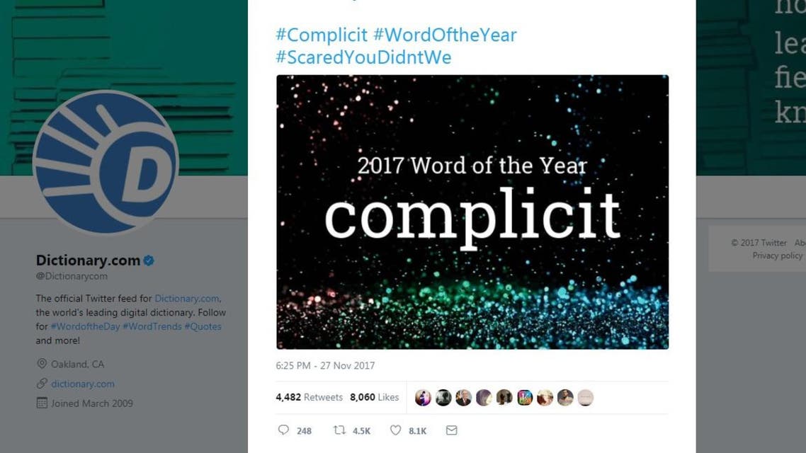 Dictionary.com chooses ‘complicit’ as its word of the year
