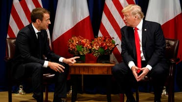 President Donald Trump meets with French President Emmanuel Macron at the Palace Hotel during the United Nations General Assembly, Monday, Sept. 18, 2017, in New York. (AP)