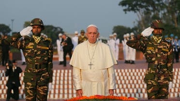 Pope Francis visits the National Martyrs' Memorial of Bangladesh in Savar, outskirts of Dhaka, Bangladesh, Thursday, Nov. 30, 2017. (AP)