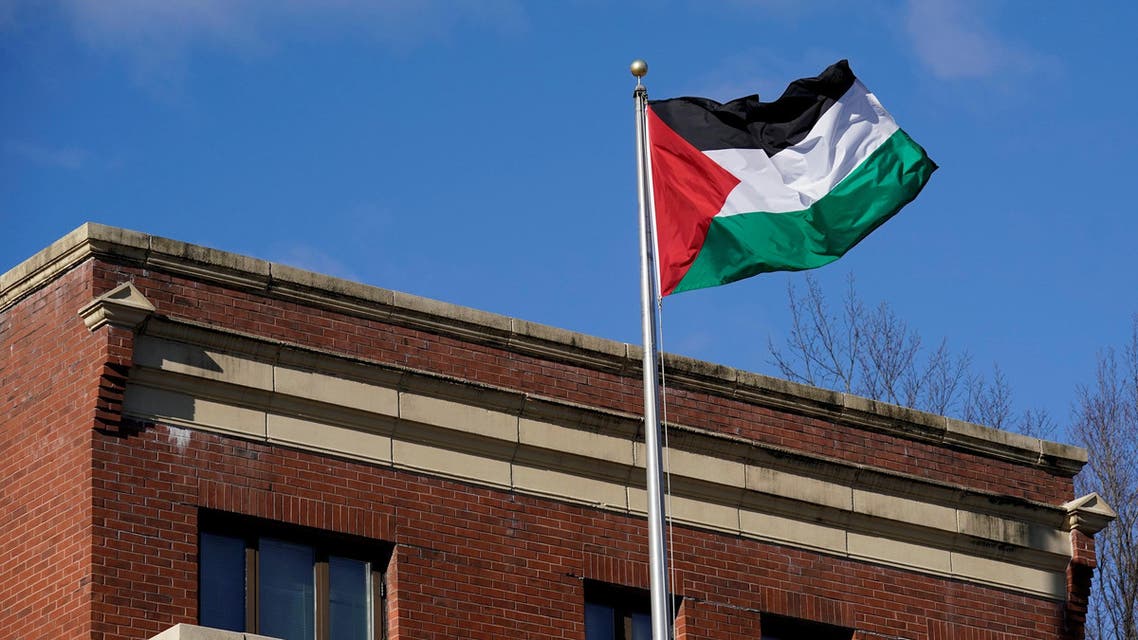 Palestinian flag waves at the PLO office in Washington on November 19, 2017. (Reuters)