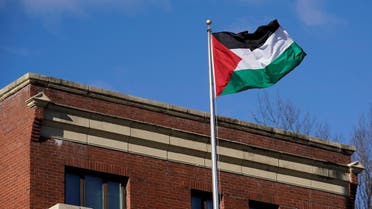 Palestinian flag waves at the PLO office in Washington on November 19, 2017. (Reuters)