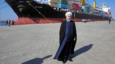 Iranian President Hassan Rouhani poses during the inauguration of an extension of the port of Chabahar on the Gulf of Oman on Dec. 3, 2017. (AP)