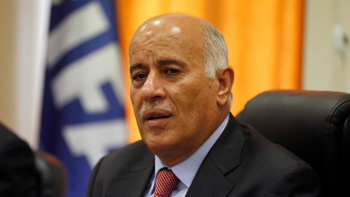 Chairman of the Palestinian football association Jibril Rajoub speaks during a press conference in the West Bank city of Al-Ram between Jerusalem and Ramallah on October 29, 2017. ABBAS MOMANI / AFP