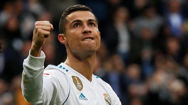 Real Madrid’s Cristiano Ronaldo celebrates scoring their third goal. (Reuters)
