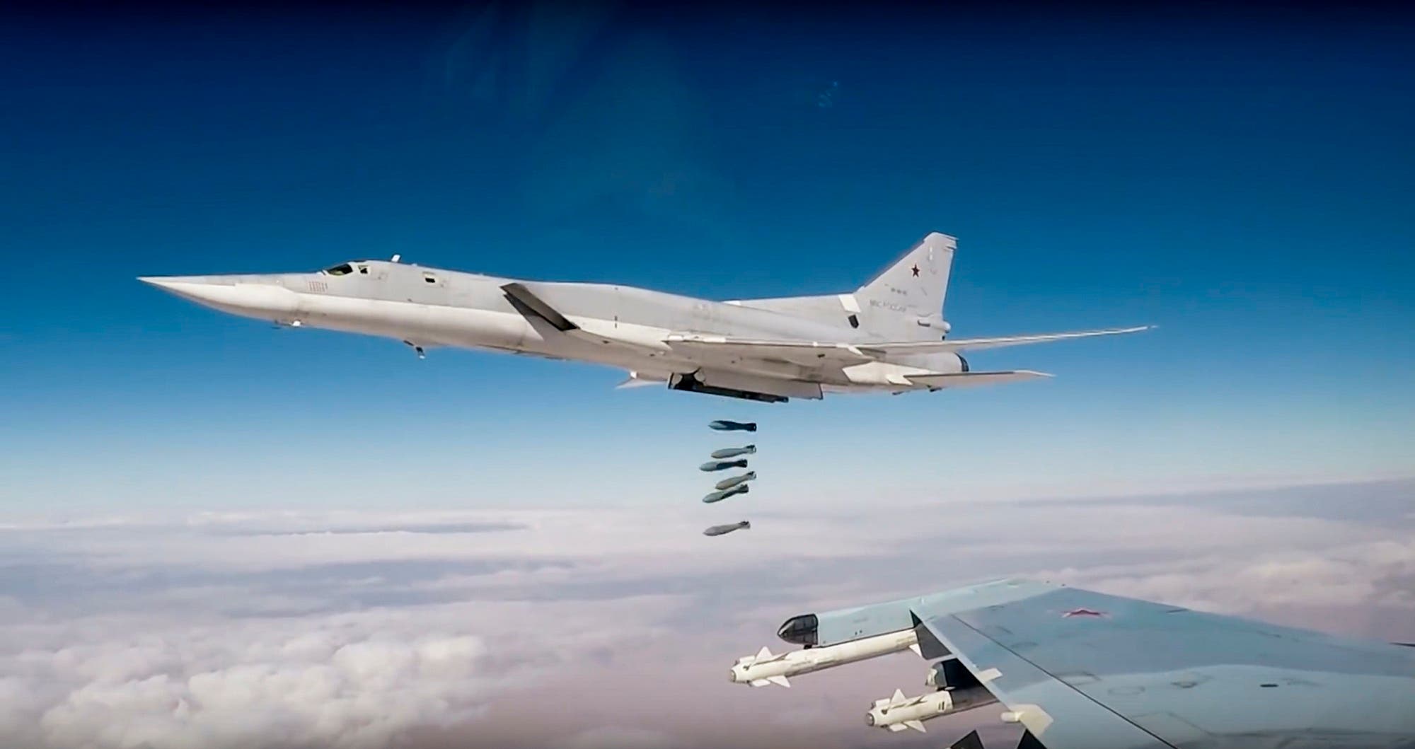 This file photo made from the footage taken from Russian Defense Ministry official web site on Nov. 26, 2017, shows Russian Tu-22M3 long-range bombers strike ISIS targets in Syria. (AP)