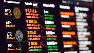 Bitcoin exchange to dollar rate on monitor display in New York. Cryptocurrency invest chart. (Shutterstock)