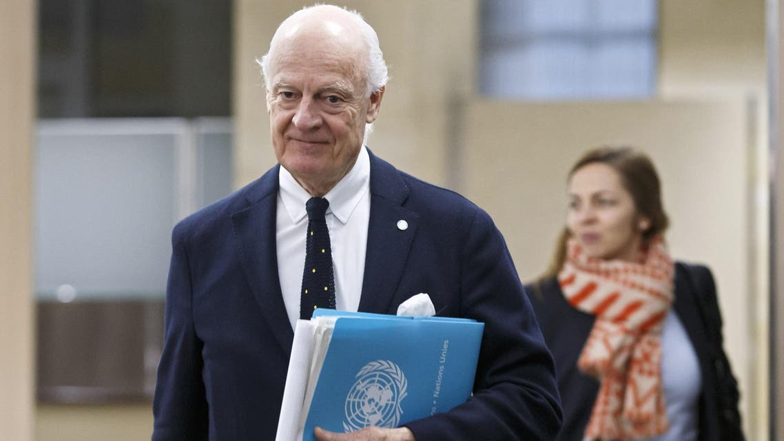 Staffan de Mistura arrives for negotiations at the European headquarters of the United Nations in Geneva on December 13, 2017. (AFP)