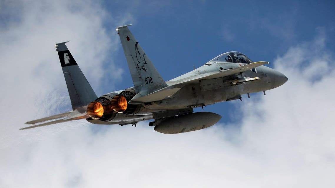 An Israeli F15 fighter jet takes off during a joint international aerial training exercise