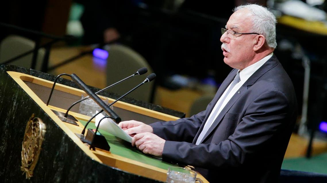 Palestinian Foreign Minister Riyad al-Malki addresses to members of delegations at the General Assembly for the vote on Jerusalem, on December 21, 2017, at UN Headquarters in New York. (AFP)
