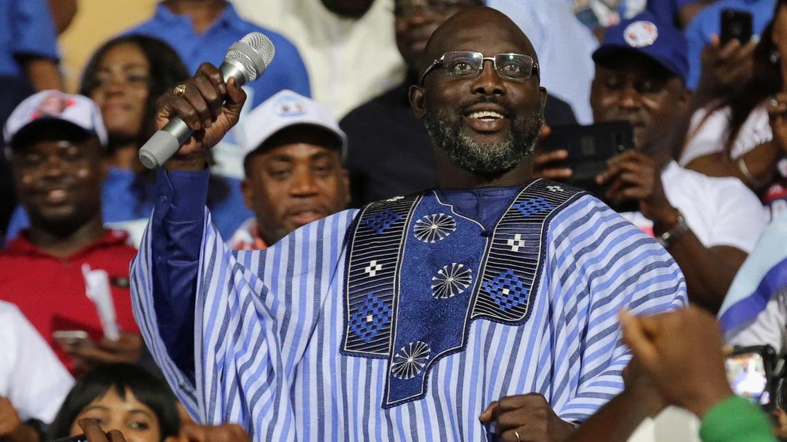 George Weah speaks during the party’s presidential campaign rally in Monrovia on December 23, 2017. (Reuters)