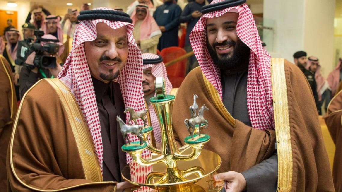 Saudi Crown Prince Mohammed bin Salman presented two annual trophies to Prince Faisal bin Khalid on the victories of Al-Shamali and Rossenbaum. (SPA)