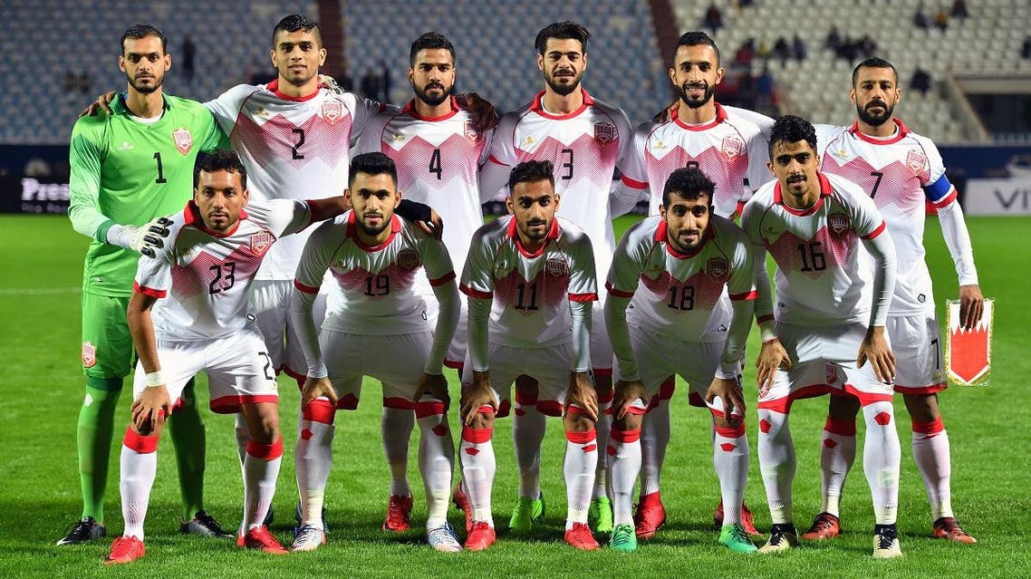 Bahrain's starting eleven pose for a group picture ahead of their 2017 Gulf Cup of Nations football match against Yemen at Al Kuwait Sports Club Stadium in Kuwait City. (AP)