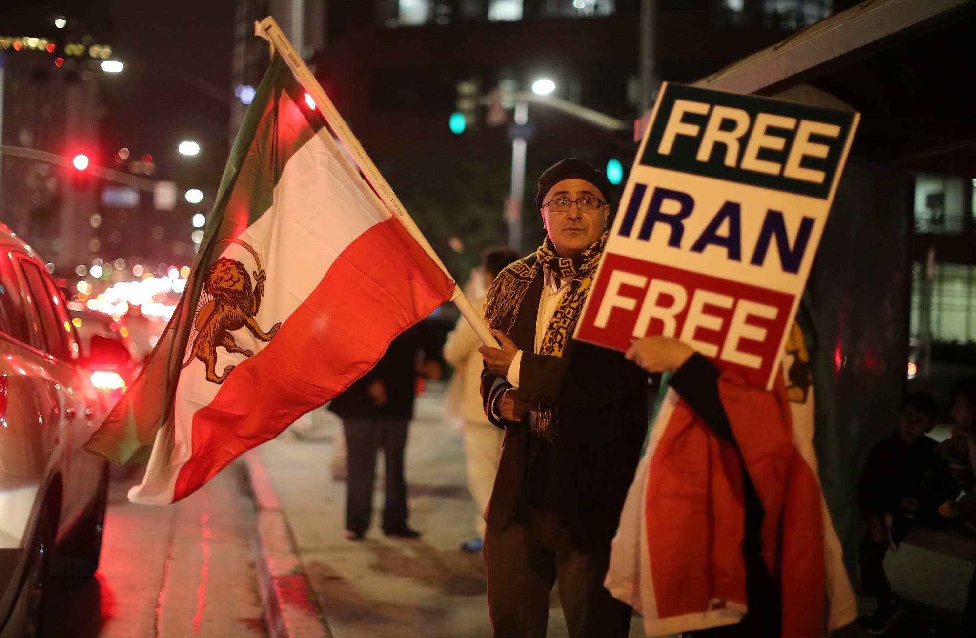 People protest in Los Angeles, California, in support of anti-government protesters in Iran, on January 3, 2018. (Reuters)