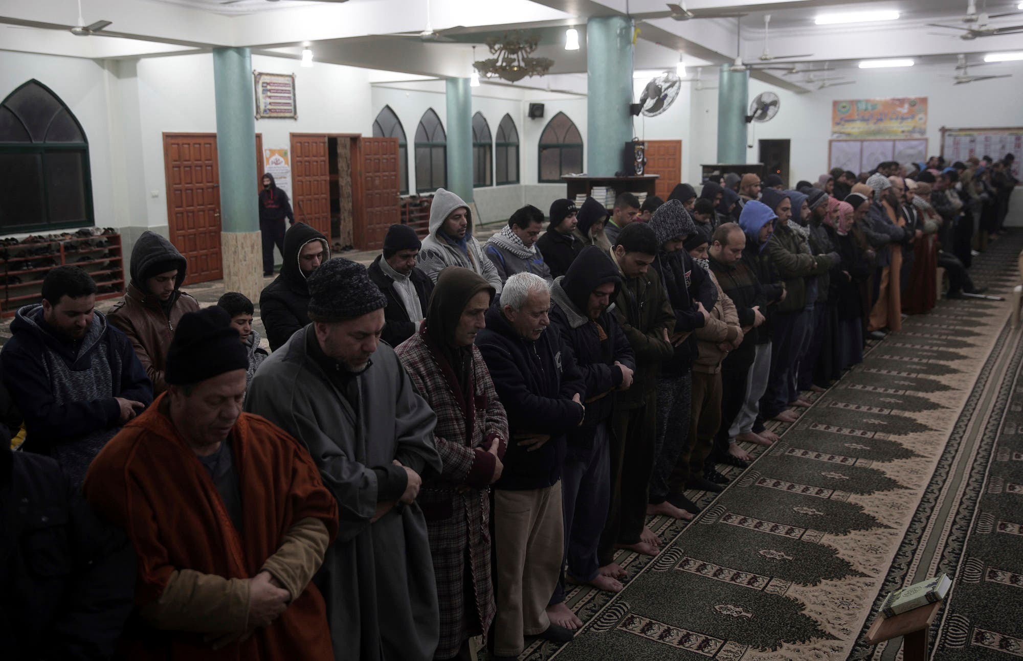 In this Jan. 3, 2018 photo, Palestinian attend the dawn prayer in a mosque in Gaza City. (AP)