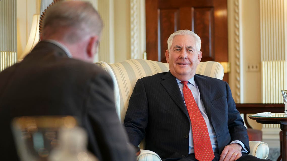 Secretary of State Rex Tillerson smiles during a interview with the Associated Press at the State Department in Washington, Friday, Jan. 5, 2018. (AP Photo/Pablo Martinez Monsivais)