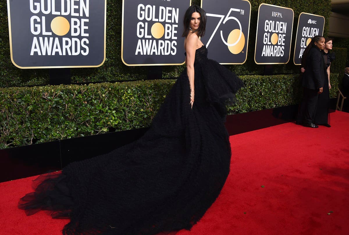 Kendall Jenner arrives at the 75th annual Golden Globe Awards at the Beverly Hilton Hotel. (AP)