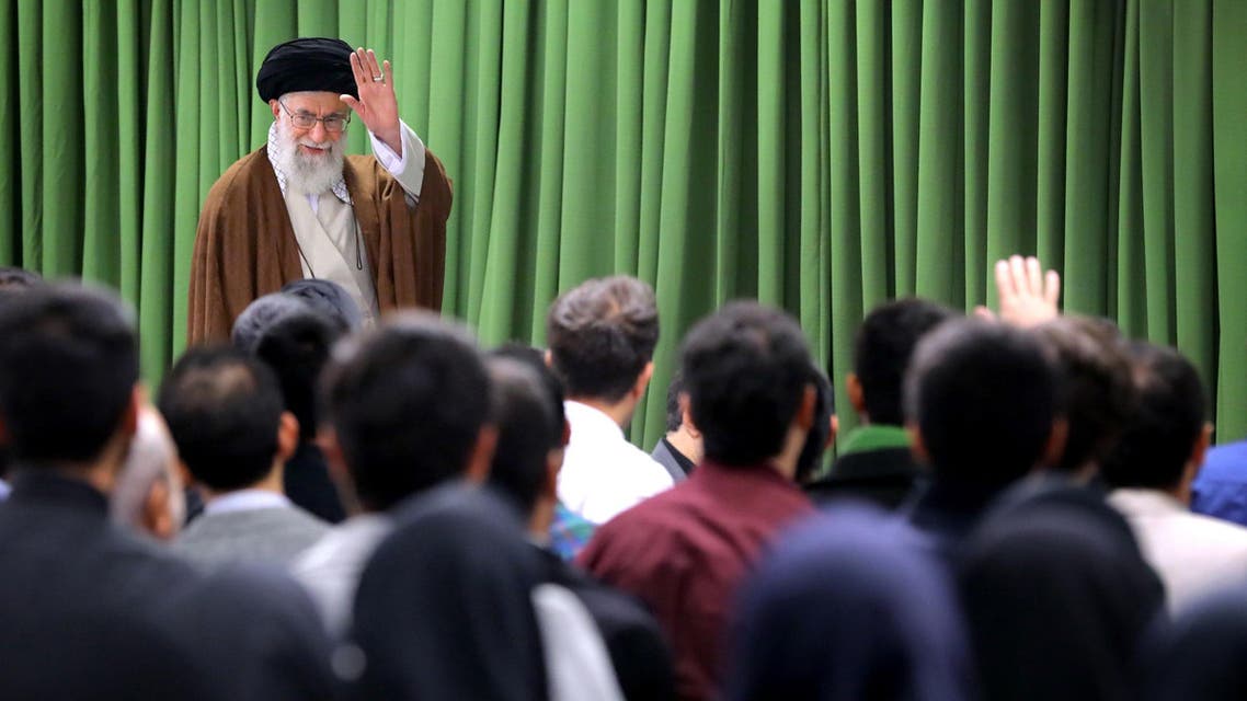 A handout picture shows Iran’s Supreme Leader Ayatollah Ali Khamenei meeting with Iranian students in Tehran on October 18, 2017. (AFP)