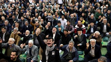 Iranian worshippers chant slogans during the Friday prayer ceremony in Tehran on Jan. 5, 2018. (AP)