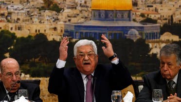 Mahmoud Abbas speaks during the meeting in Ramallah on January 14, 2018. (AFP)