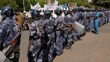 Sudanese riot police line up closing the road leading to the offices of the EU commission in 2009. (File photo: AP)