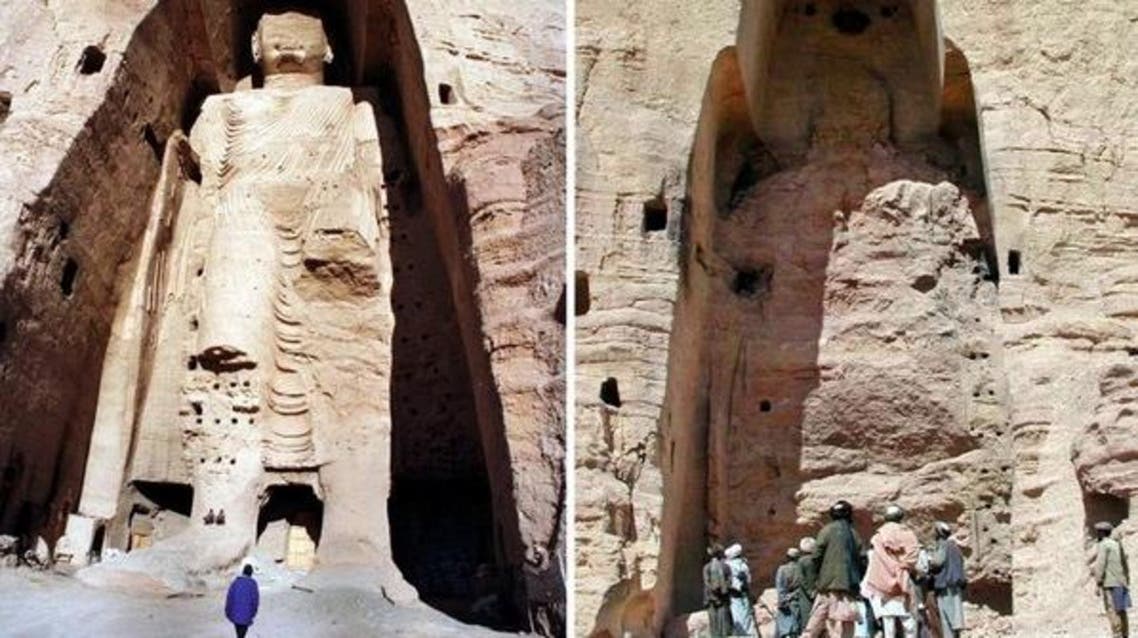 یکی از مجسمه‌های بودا در بامیان پیش و پس از تخریب توسط طالبان 