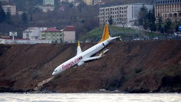 A Pegasus Airlines aircraft is pictured after it skidded off the runway at Trabzon airport by the Black Sea in Trabzon. (Reuters)
