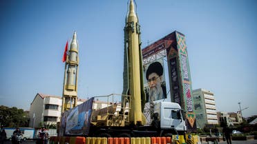 A display featuring missiles and a portrait of Iran’s Supreme Leader Ayatollah Ali Khamenei is seen in Tehran on September 27, 2017. (Reuters)